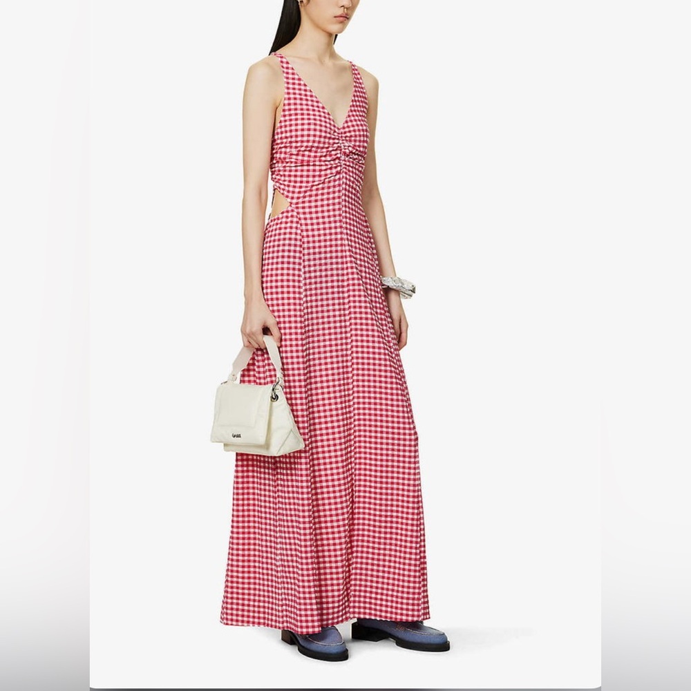 GANNI Gingham-Print Seersucker -Polyester-Blend Maxi Dress EU 38 / Size 6
